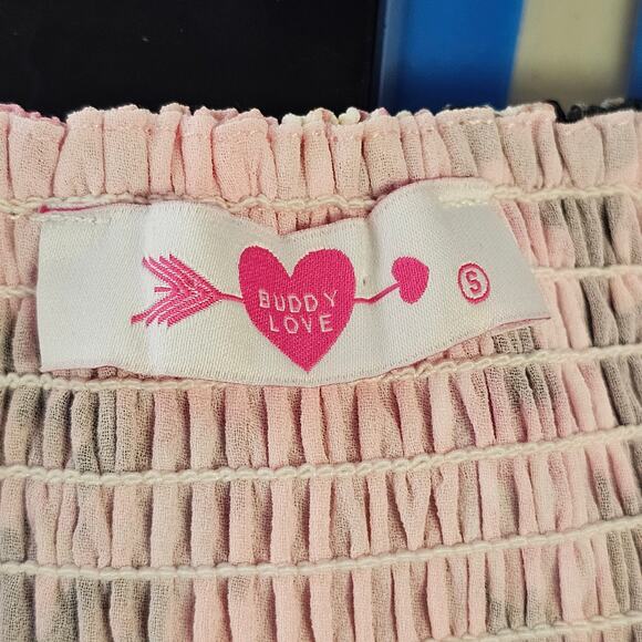 Buddy Love Pink Floral Puff Sleeve Blouse Size Small Cropped Whimsy Smocked Boho - Picture 4 of 7